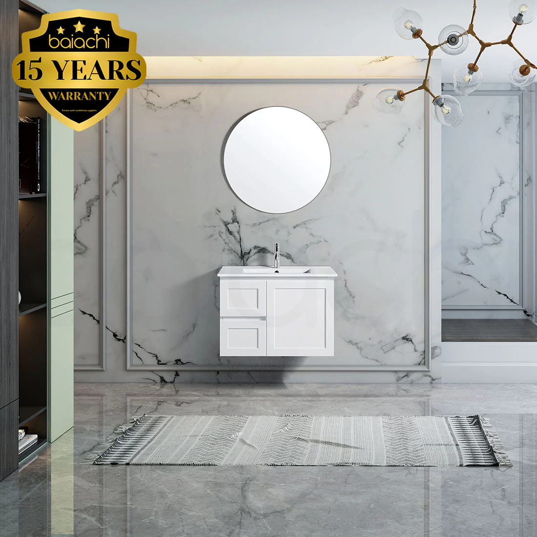 Shaker Plywood 750mm Left Drawer Wall Hung Bathroom Vanity Ceramic Basin - Image 3