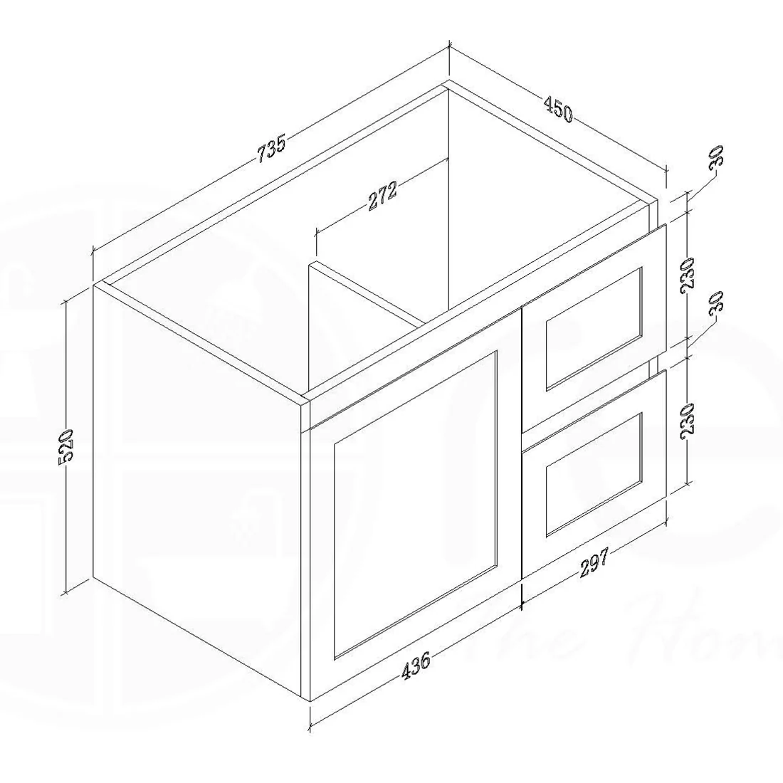 Shaker Plywood 750mm Wall Hung Bathroom Vanity Right Drawers White Stone - Image 2