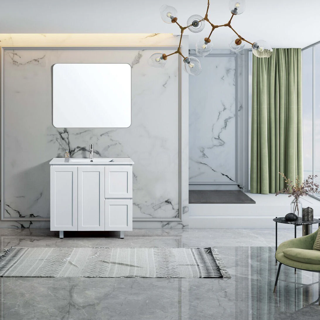Shaker Plywood 900mm Bathroom Vanity Right Drawers Ceramic Basin - Image 3