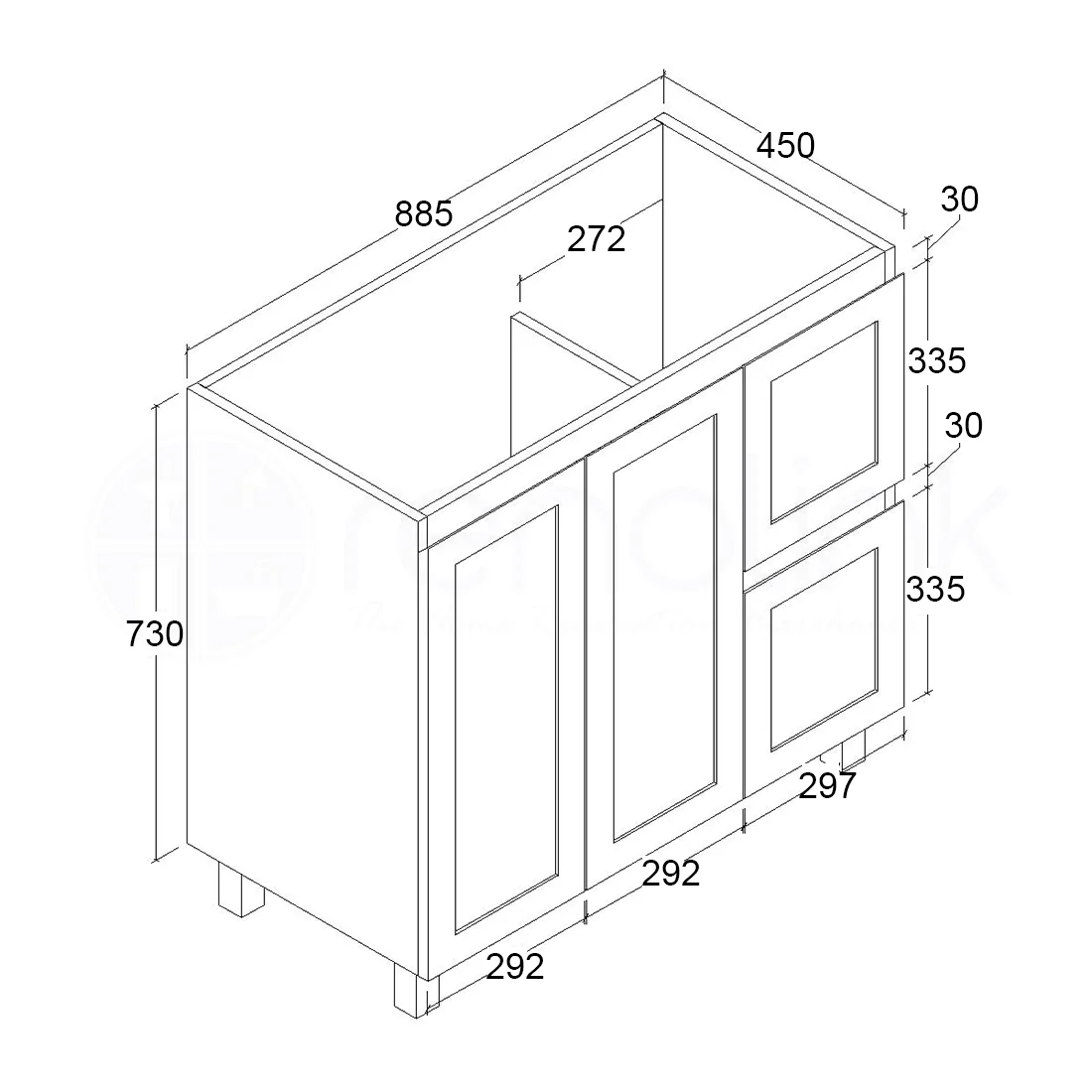 Shaker Plywood 900mm Bathroom Vanity Right Drawers White Stone - Image 2