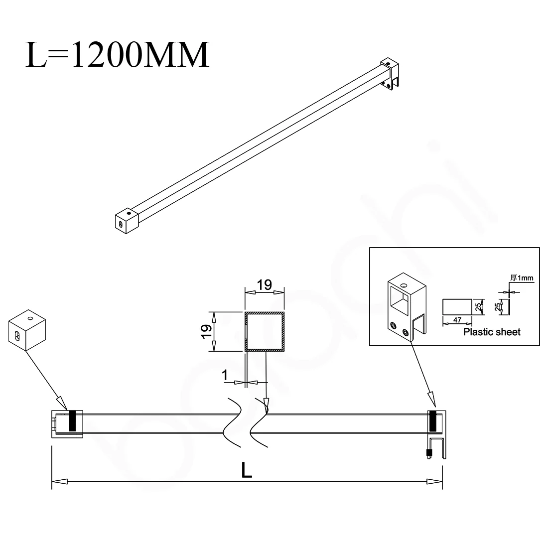 Shower Screen Glass Panel Stabiliser Support Bar Brushed Gold Adjustable Up To 1200mm - Image 5