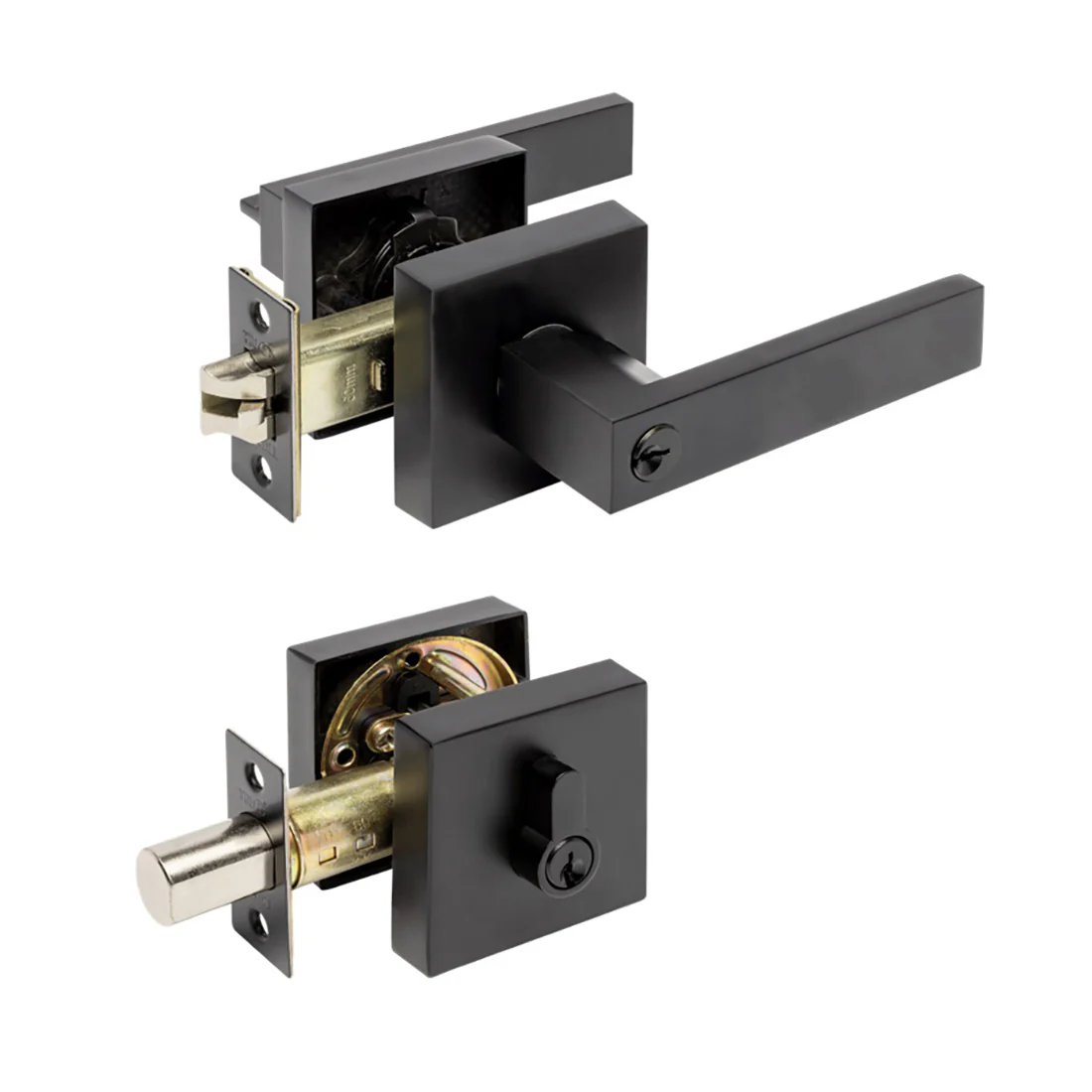Trident Door Handle Lever On Square Rose Combination Set Matte Black - Image 3