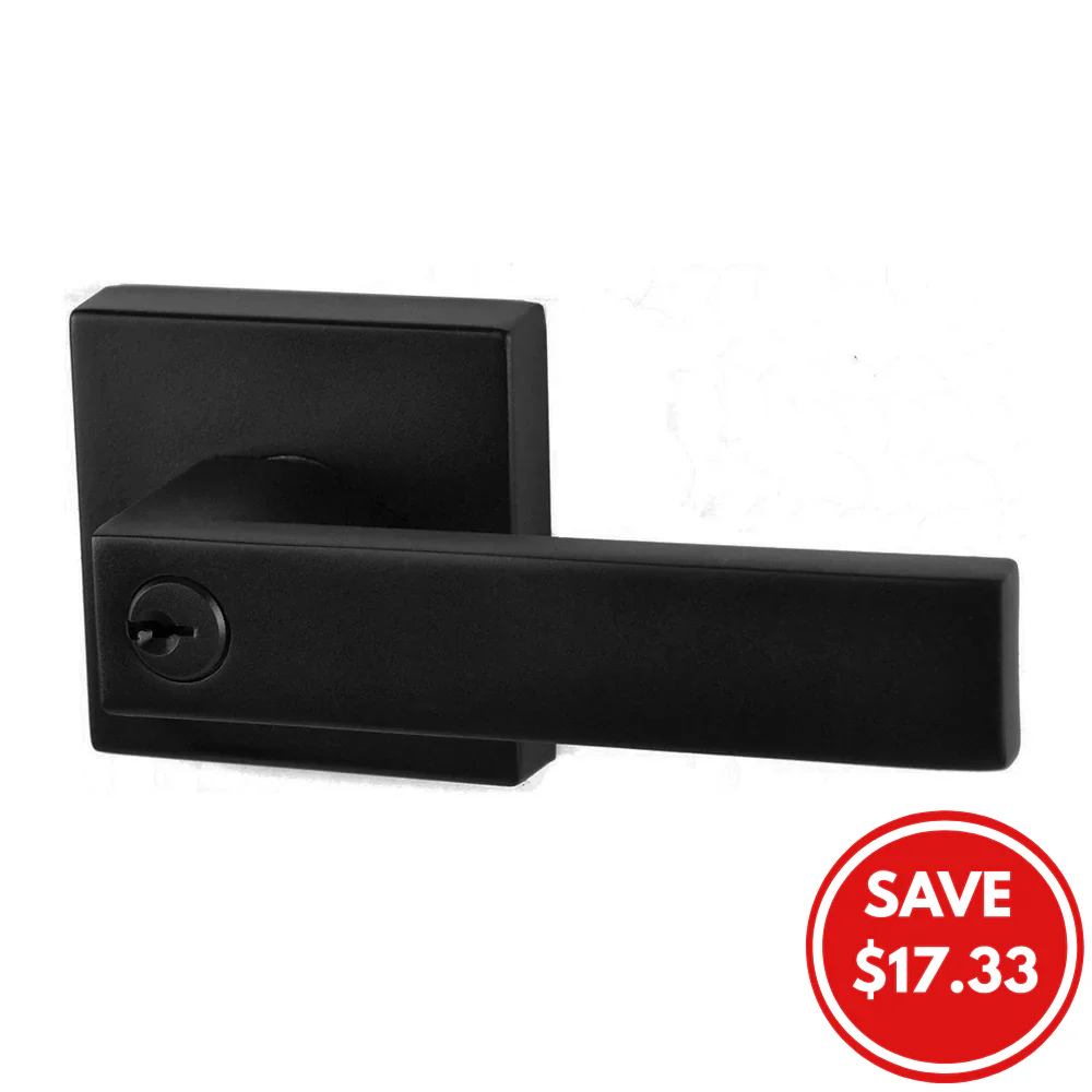 Trident Door Handle Lever On Square Rose Entrance Set Matte Black