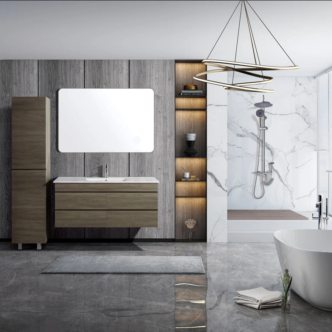 Vellena 1200mm PVC Water Proof Wash White Wall Hung Bathroom Vanity Double Ceramic Basin - Image 3