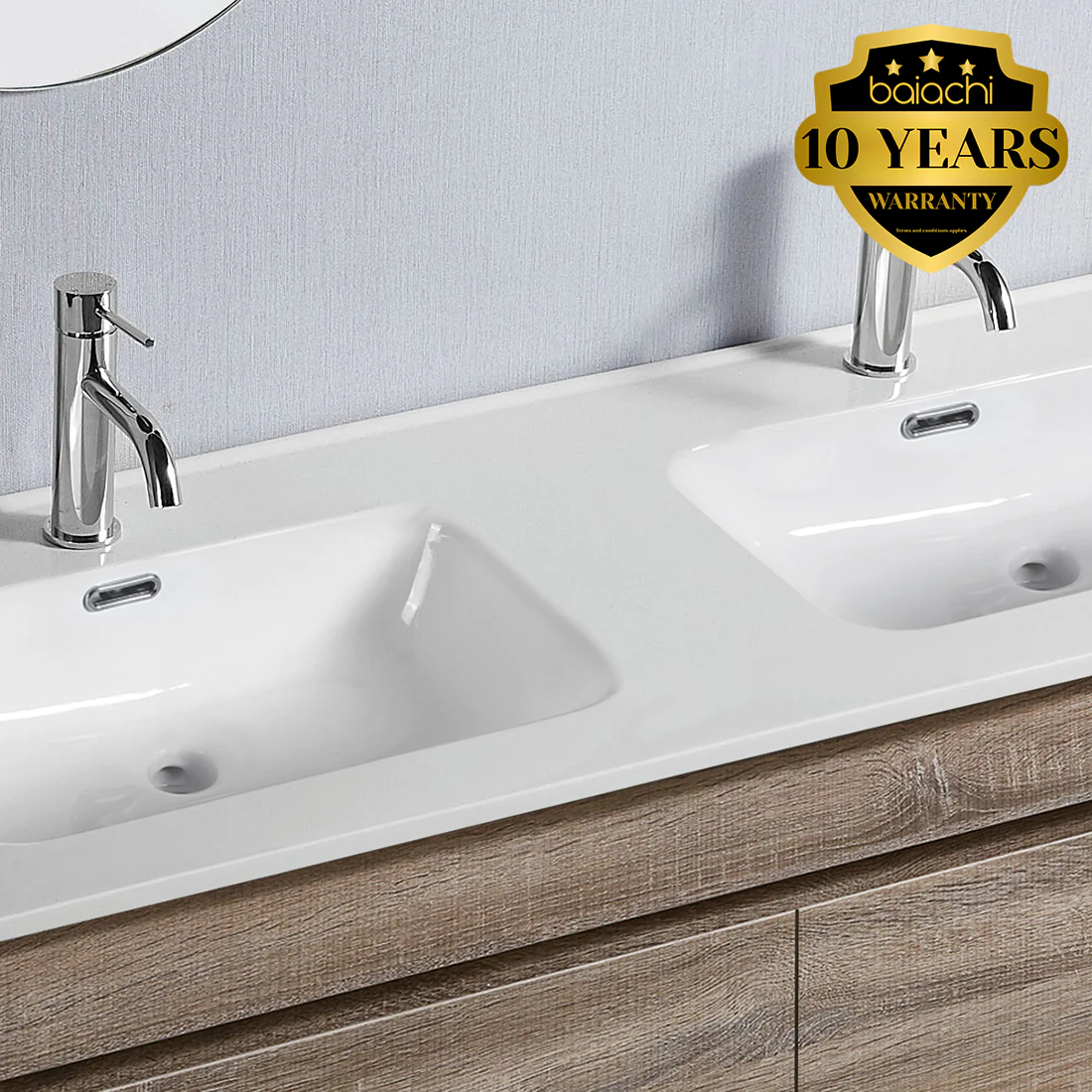 Vellena 1200mm PVC Water Proof Wash White Wall Hung Bathroom Vanity Double Ceramic Basin