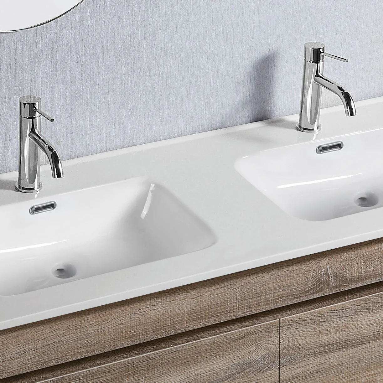 Vellena 1200mm PVC Water Proof Wash White Wall Hung Bathroom Vanity Double Ceramic Basin - Image 9