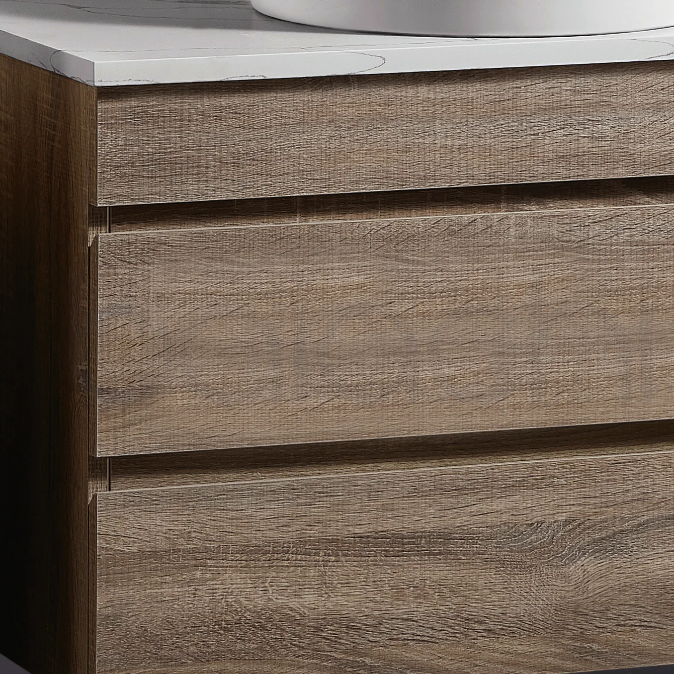 Vellena 1200mm PVC Water Proof Prime Oak Wall Hung Bathroom Vanity White Quartz Stone - Image 7