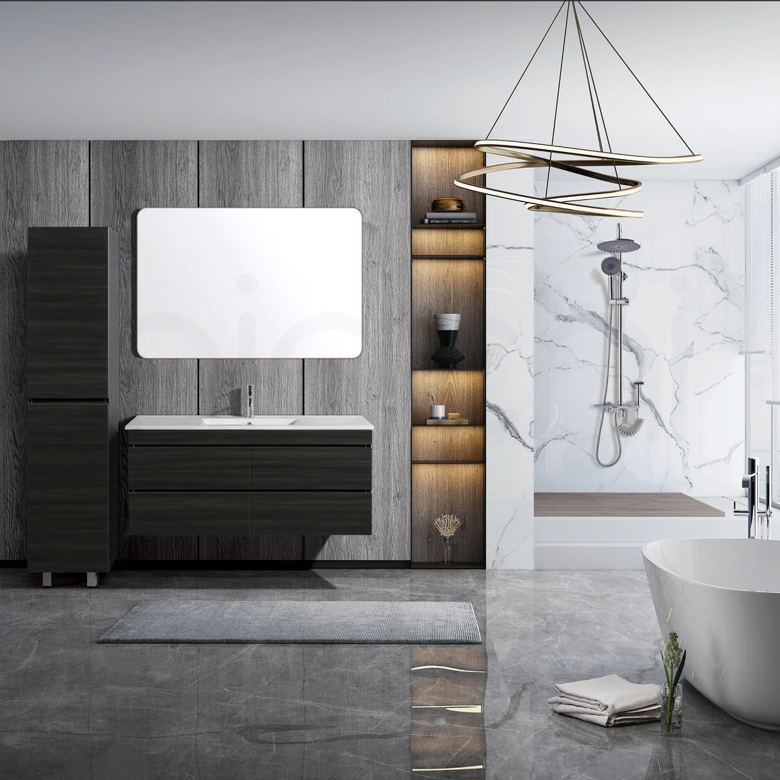 Vellena 1500mm Plywood Empire Oak Wall Hung Bathroom Vanity Calacatta Stone - Image 8
