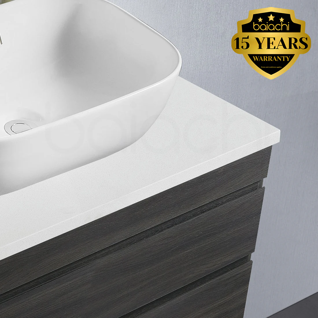 Vellena 1500mm Plywood Empire Oak Wall Hung Bathroom Vanity White Stone
