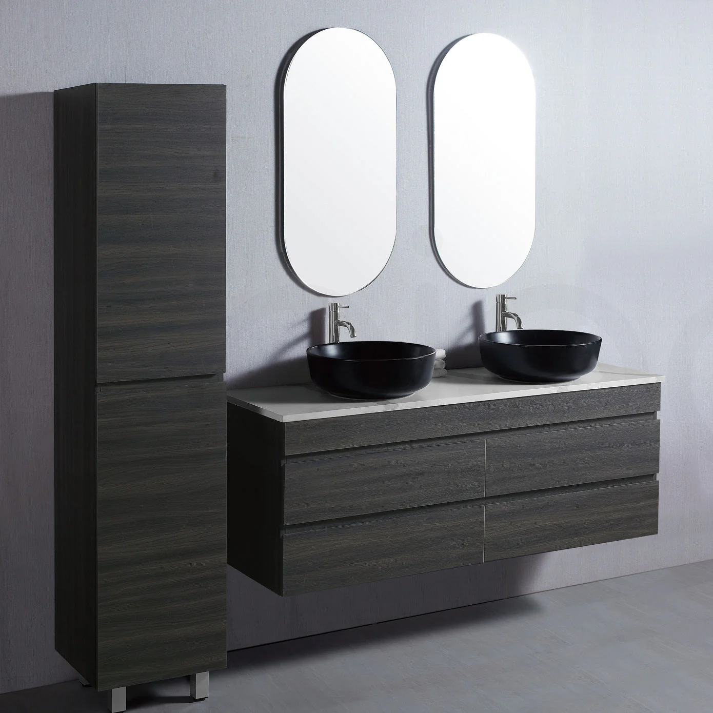 Vellena 1500mm Plywood Empire Oak Wall Hung Bathroom Vanity White Stone - Image 5