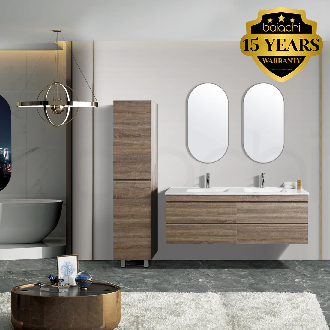 Vellena 1500mm Plywood Dark Prime Oak Wall Hung Bathroom Vanity Cabinet