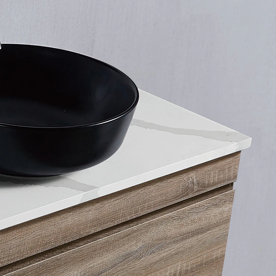 Vellena 1500mm Plywood Prime Oak Wall Hung Bathroom Vanity Calacatta Stone - Image 10