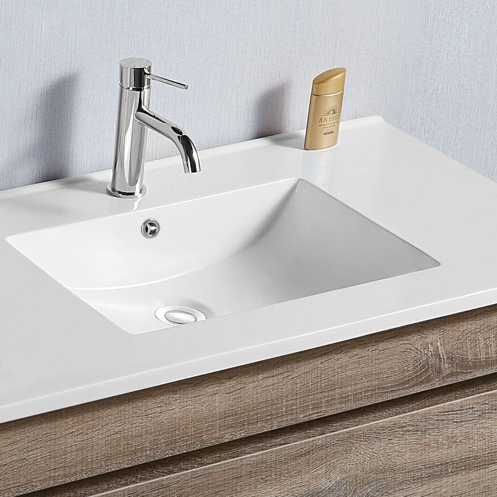Vellena 1500mm Plywood Prime Oak Wall Hung Bathroom Vanity Ceramic Basin