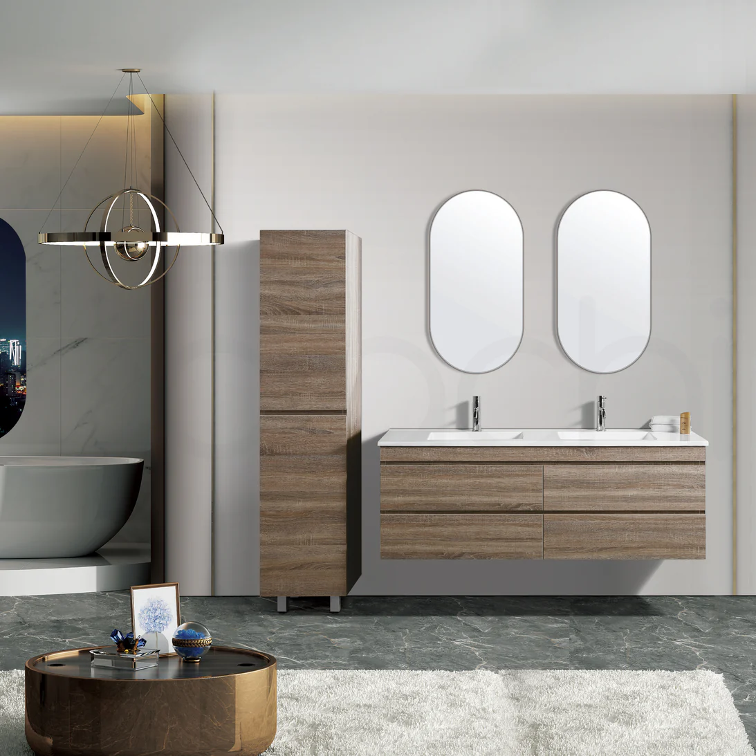 Vellena 1500mm Plywood Prime Oak Wall Hung Bathroom Vanity Ceramic Basin - Image 8