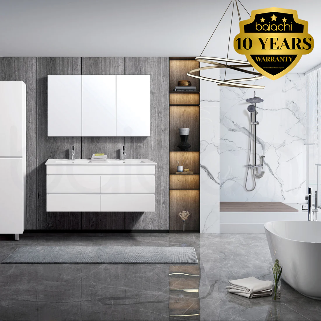 Vellena 1500mm PVC Water Proof Matte White Wall Hung Bathroom Vanity Cabinet