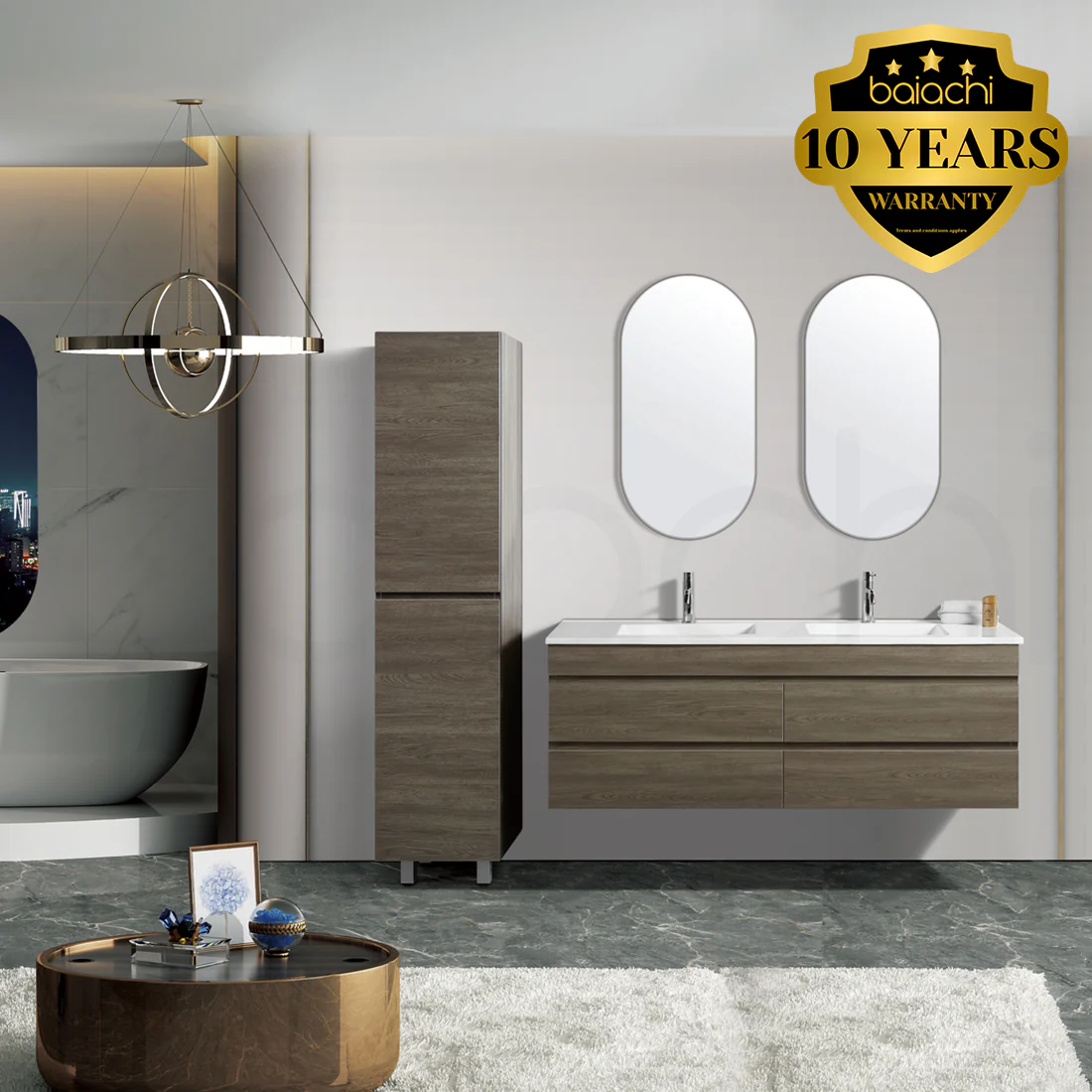 Vellena 1500mm PVC Water Proof Wash White Wall Hung Bathroom Vanity Cabinet