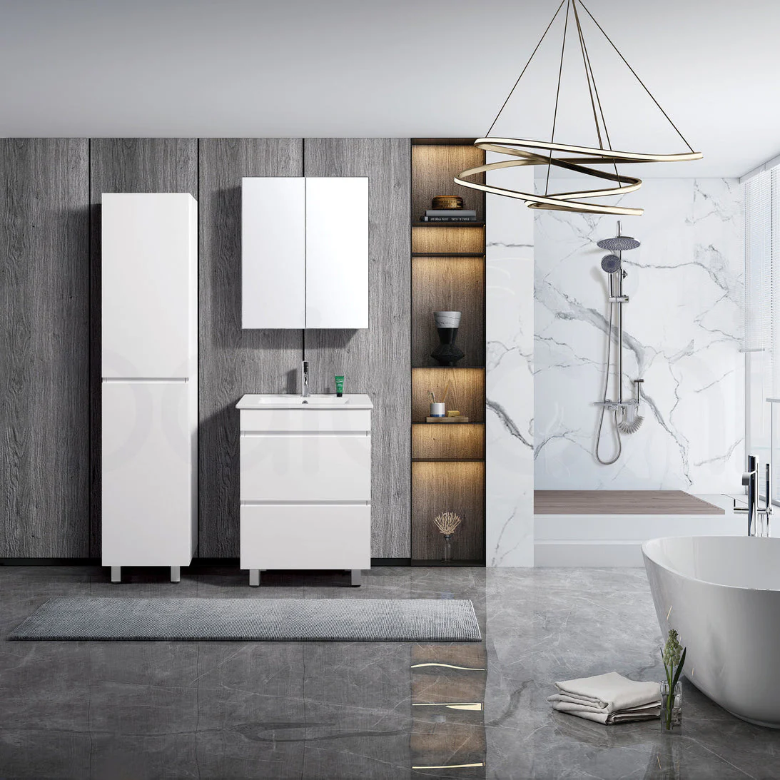 Vellena 600mm Plywood Bathroom Vanity White Stone - Image 9