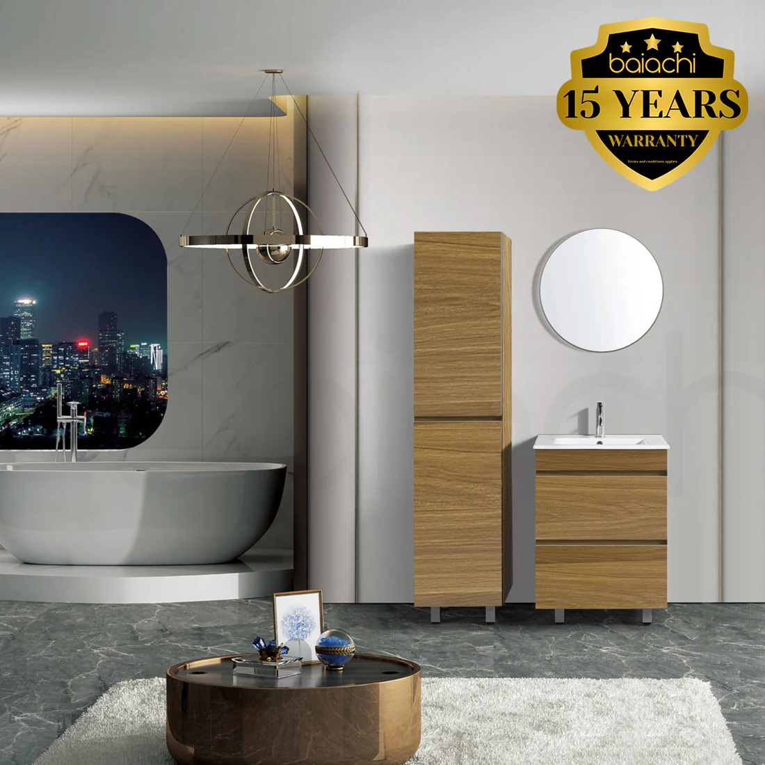 Vellena 600mm Plywood Prime Oak Bathroom Vanity Ceramic Basin - Image 2