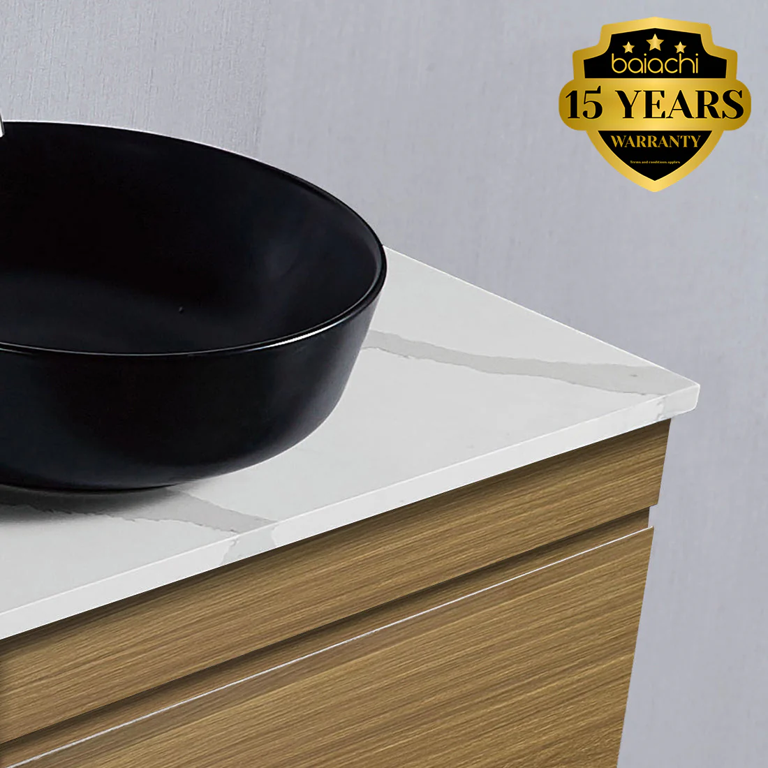 Vellena 900mm Plywood Prime Oak Wall Hung Bathroom Vanity Calacatta Stone