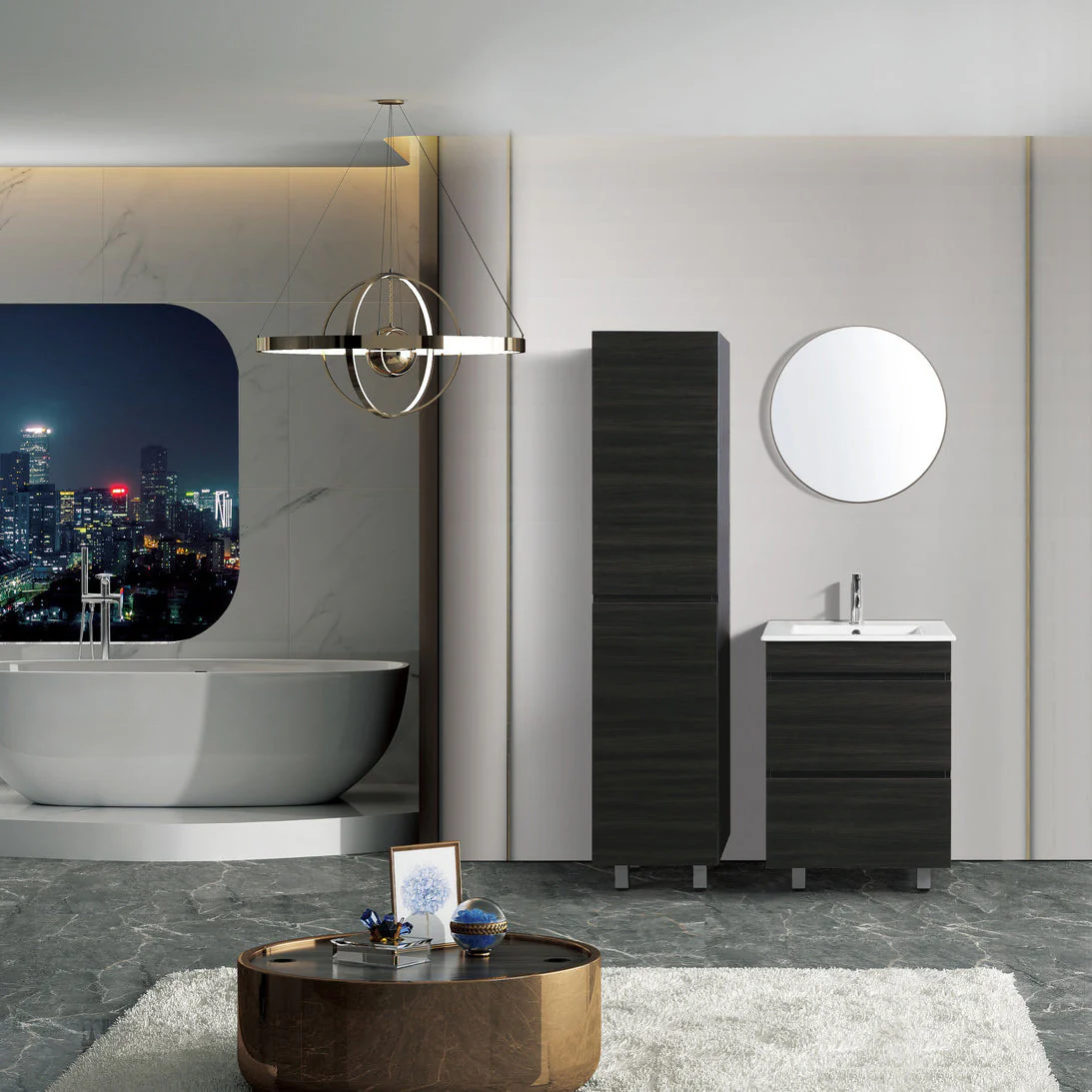 Vellena 600mm PVC Water Proof Empire Oak Bathroom Vanity Ceramic Basin - Image 3