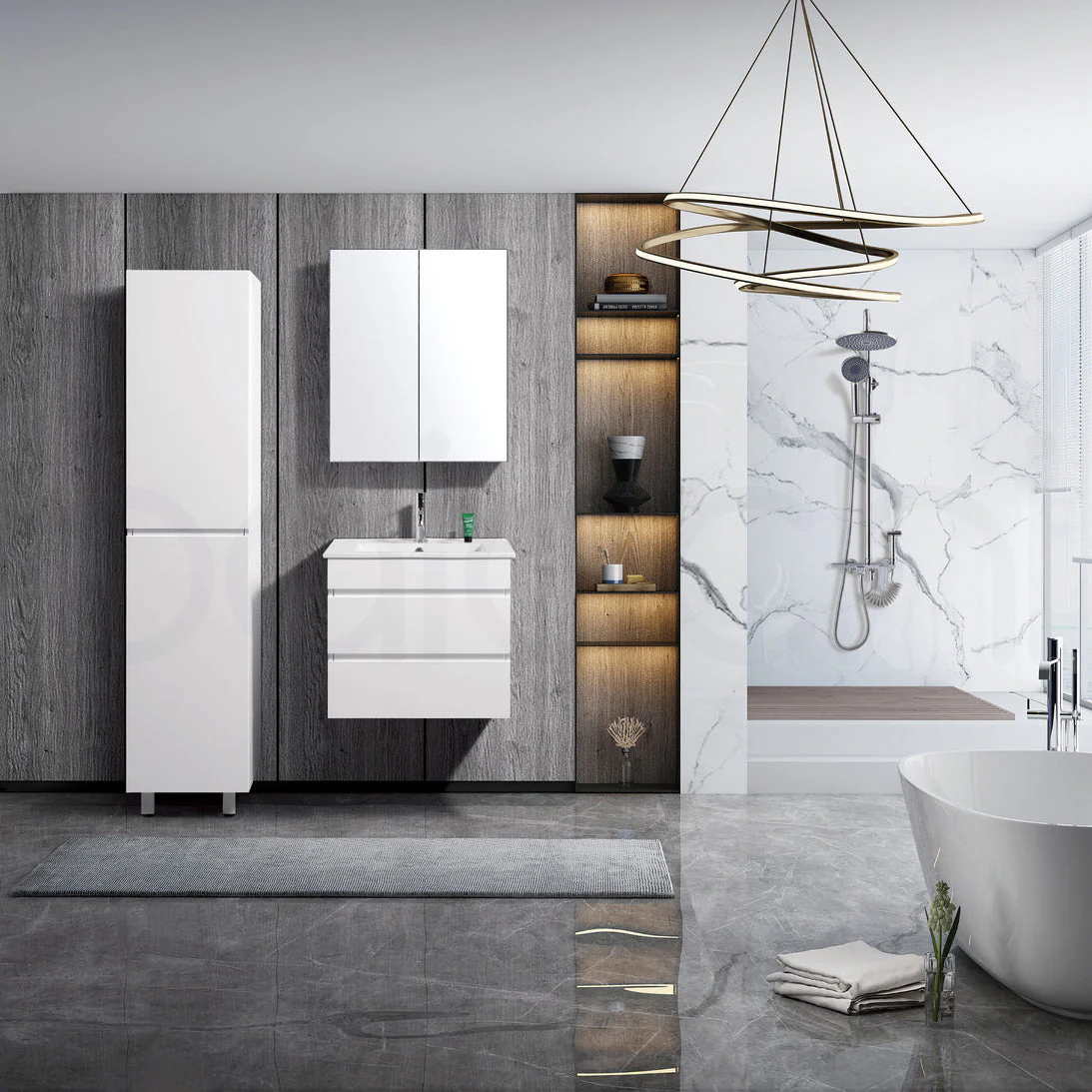 Vellena 600mm PVC Water Proof Matte White Wall Hung Bathroom Vanity Ceramic Basin - Image 3