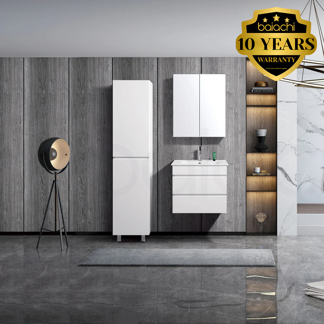 Vellena 600mm PVC Water Proof Matte White Wall Hung Bathroom Vanity Cabinet