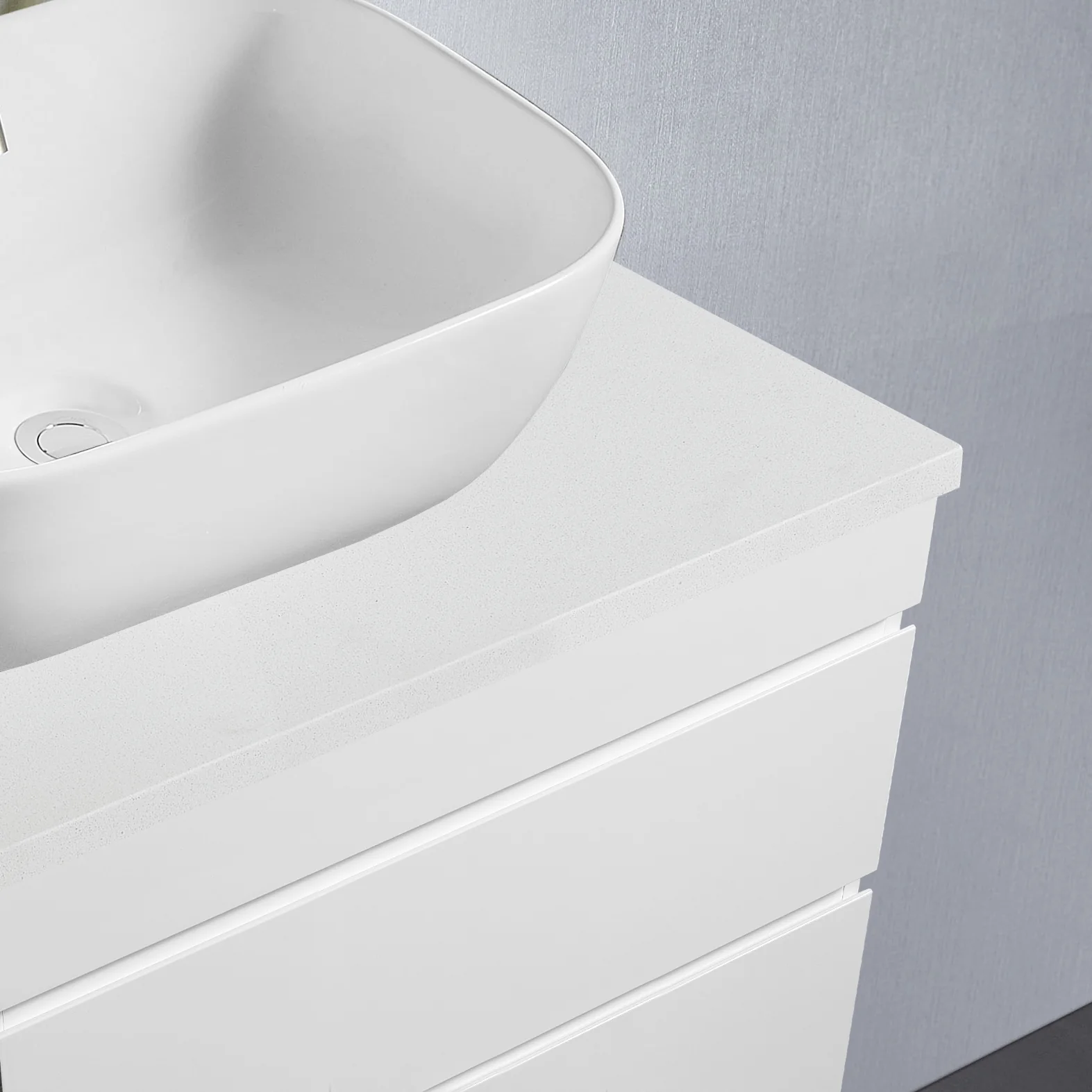 Vellena 600mm PVC Water Proof Wall Hung Bathroom Vanity White Quartz Stone - Image 9