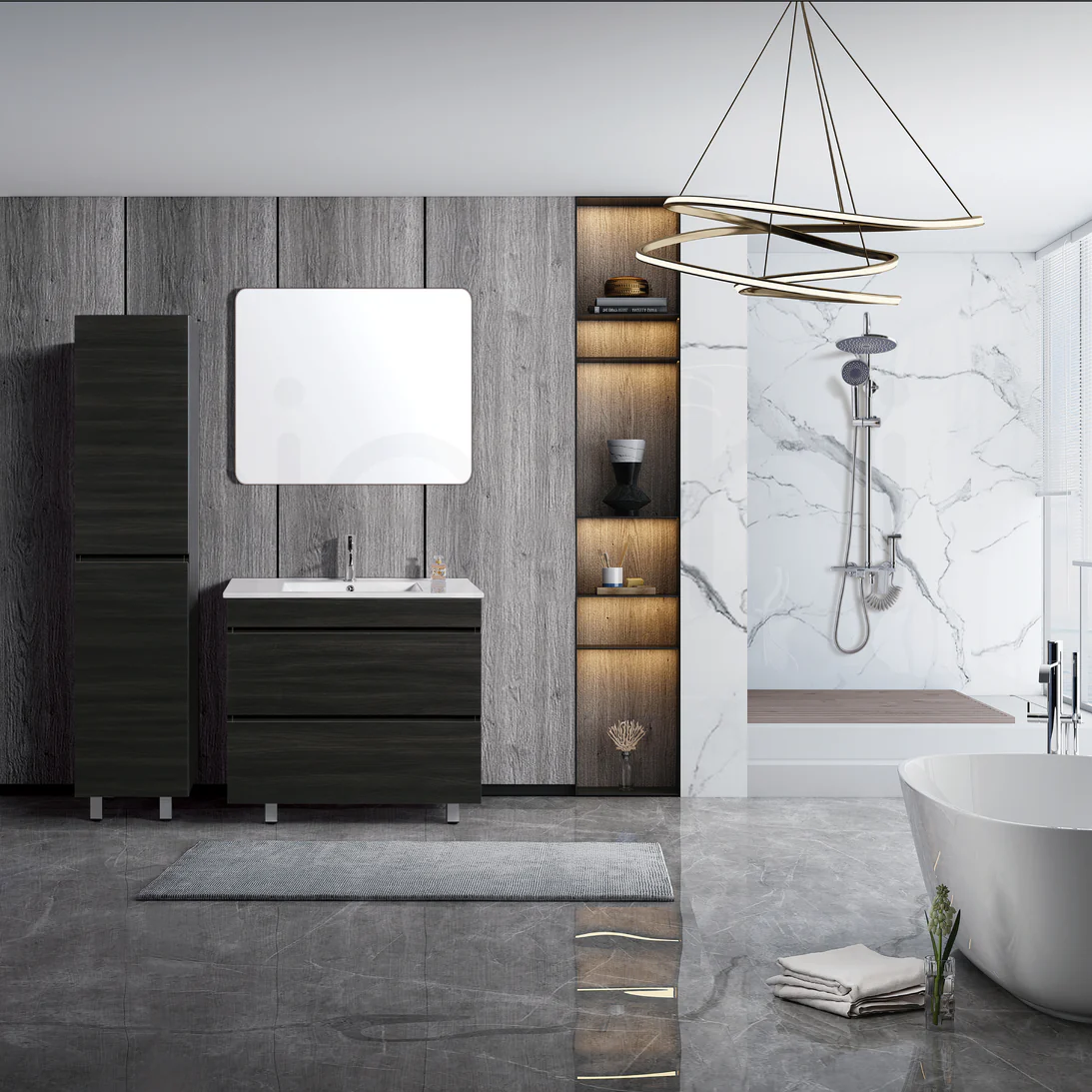 Vellena 900mm Plywood Empire Oak Bathroom Vanity Ceramic Basin - Image 9