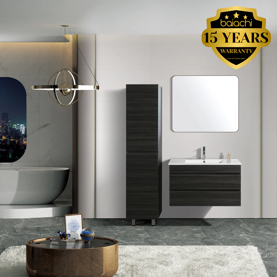 Vellena 900mm Plywood Empire Oak Wall Hung Bathroom Vanity Cabinet