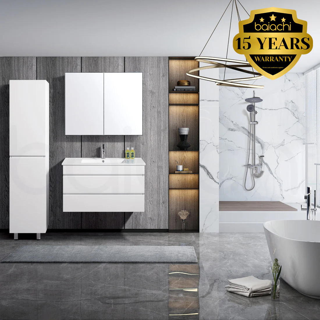 Vellena 900mm Plywood Wall Hung Bathroom Vanity Cabinet.