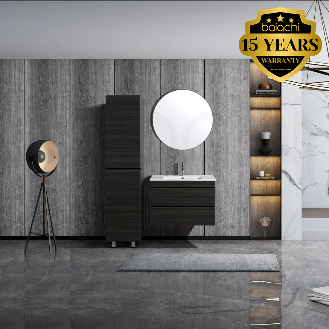 Vellena Plywood 750mm Wall Hung Empire Oak Bathroom Vanity Ceramic Basin - Image 3
