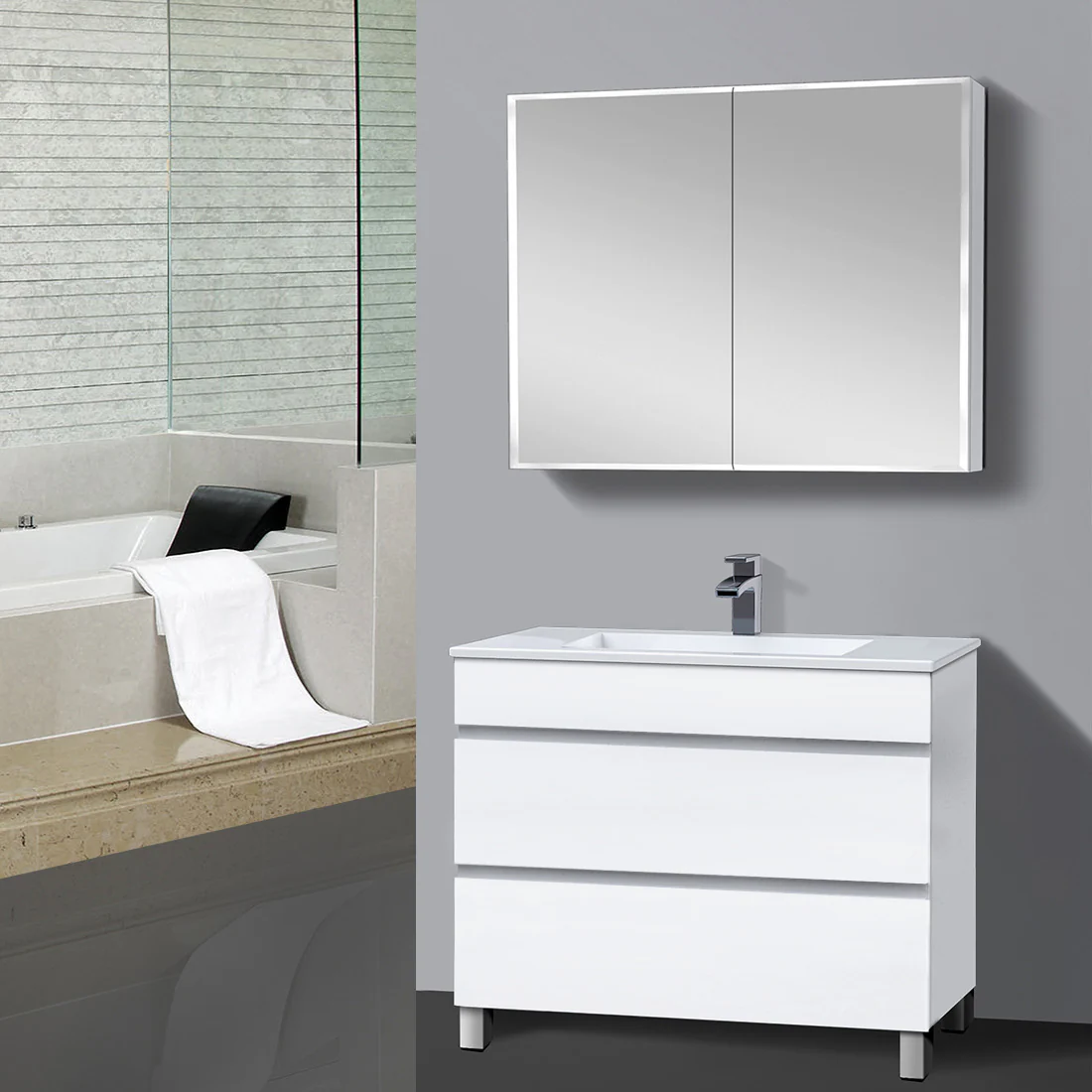 Vellena Plywood 900mm Bathroom Vanity Ceramic Basin - Image 3