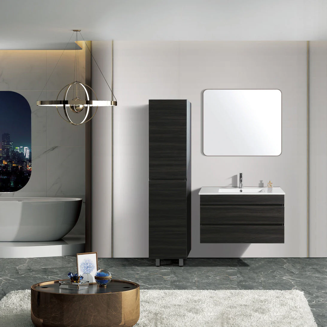 Vellena Plywood 900mm Wall Hung Empire Oak Bathroom Vanity Ceramic Basin - Image 3
