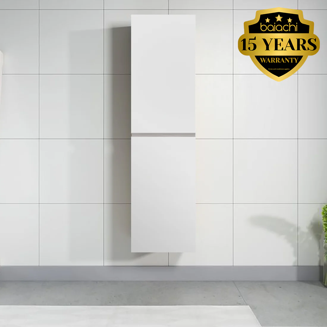 Vellena Plywood Gloss White Bathroom Tallboy Cabinet Wall Hung Legs